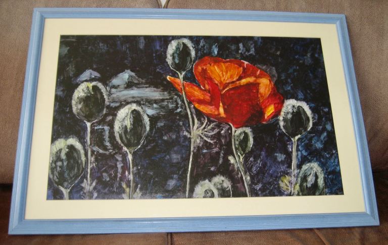 Wonderful Very Large Framed Original Painting of Poppies by Scottish Lady Artist from 1995