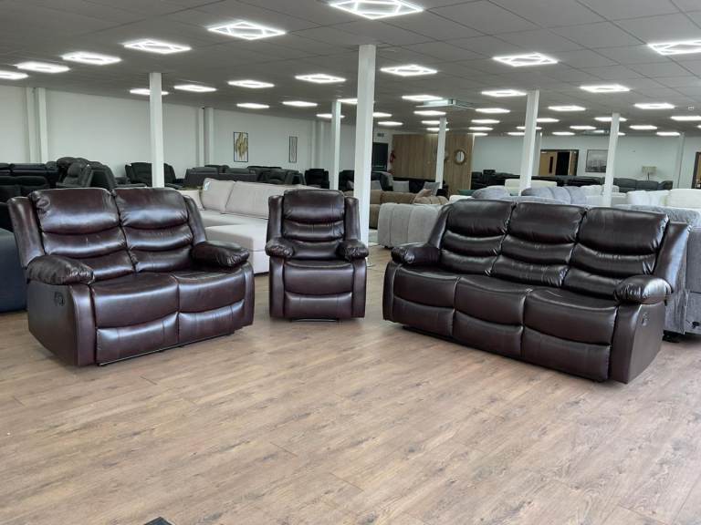 Brown Leather Manual Recliner 3+2+1 Seater Sofa Set 