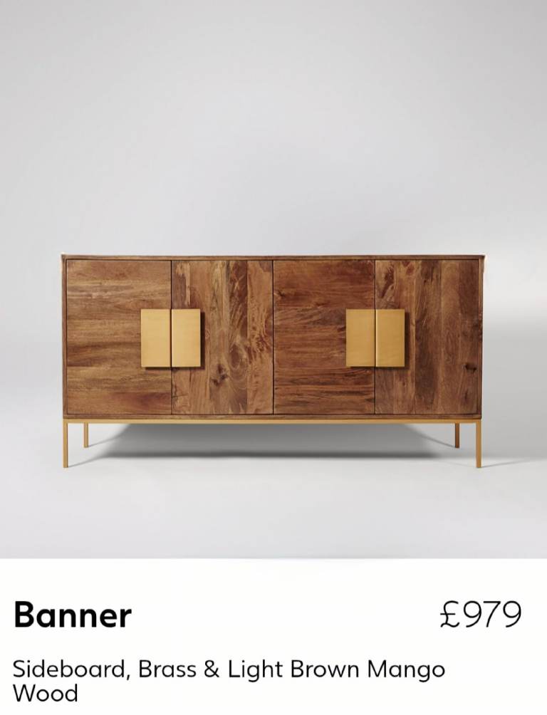Banner Sideboard, Brass & Light Brown Mango Wood 