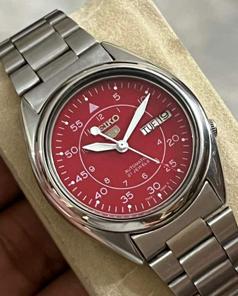 Seiko 5 Automatic Milatary Red dial Watch For Mens Japan