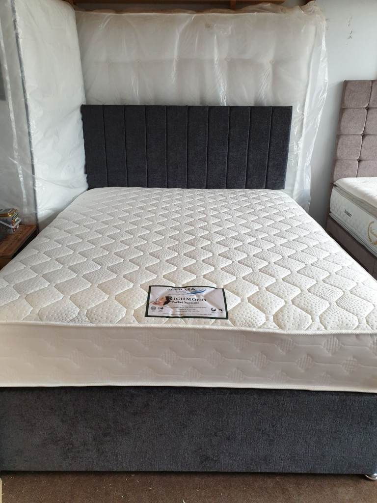 Double Bed ~ Divan Bed With Mattress 4ft6 Standard UK Sizes UK Sale Free Home Delivery order Now