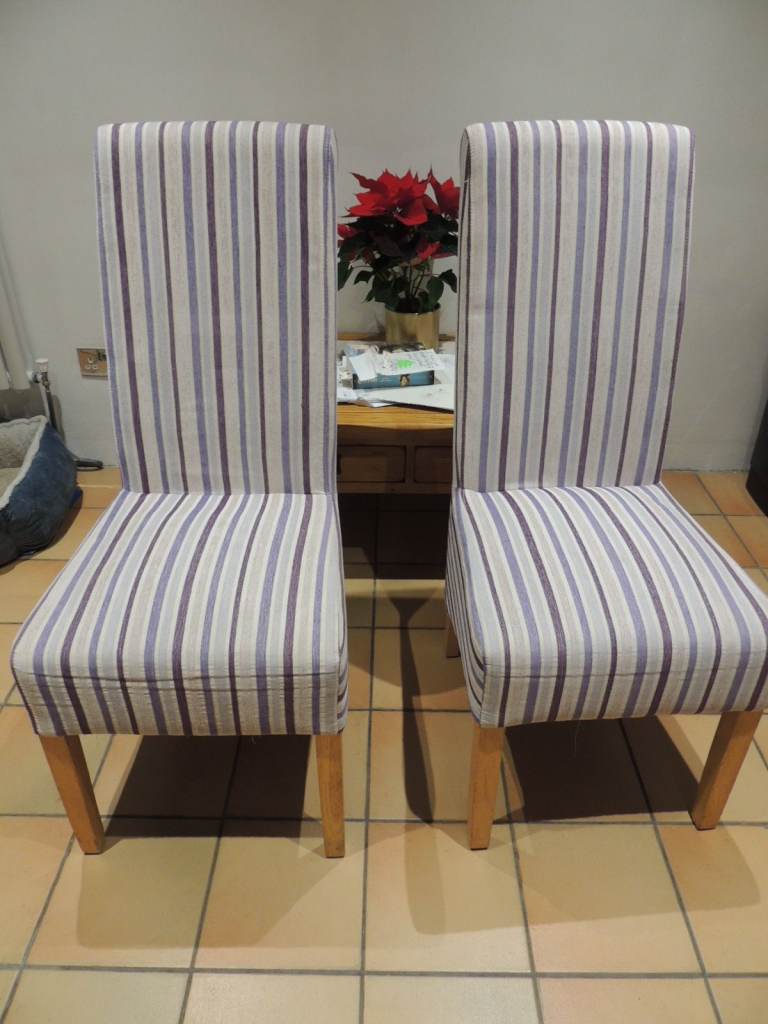 2 x Striped Fabric High Backs , used but great extra chairs for xmas bargain reduced