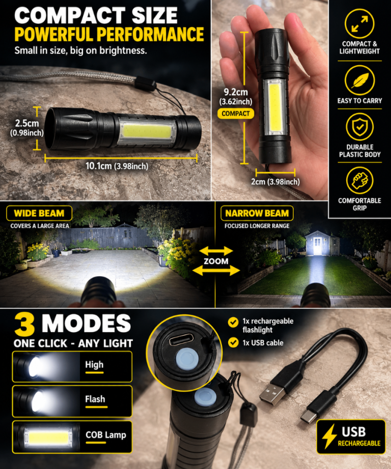 Compact USB Rechargeable LED Flashlight – New, £6.00 for Sale