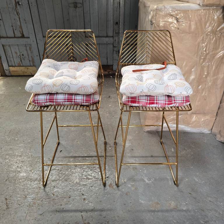Fusion Living Gold Metal Wire Bar Stools - Pair