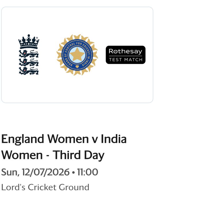Test Cricket Ticket: Woman - England vs India 12/07/2026 - Edrich Stand