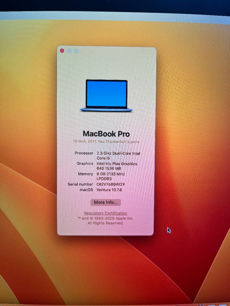 Apple MacBook Pro 13-inch 2017 2.3GHz Intel Core i5 8GB RAM 256GB SSD Space Grey Logic Pro Adobe 