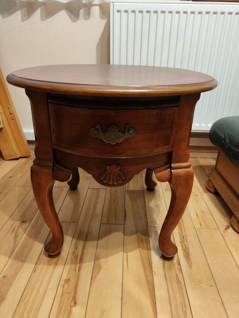 Wooden Oval Side Table with Drawer – Good Condition