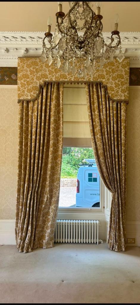 Huge Custom Made Designer Country House Curtains, Pelmet & Tie Backs 333cm  drop 