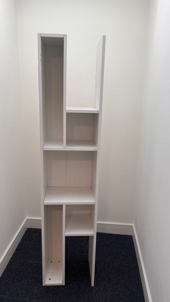White Modern Asymmetrical Bookshelf/Storage Unit – Good Condition