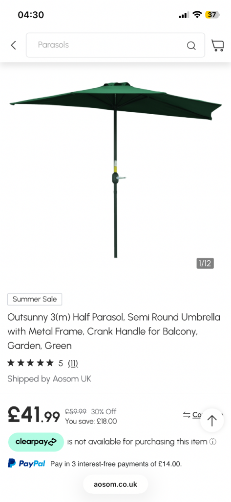 Outsunny 3m Half Parasol - Green Garden Umbrella with Crank Handle