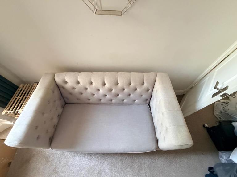 Lovely Two-Seater Sofa – Beige Fabric, Good Condition