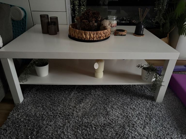 White Square Coffee Table with Storage Shelf – Good Condition