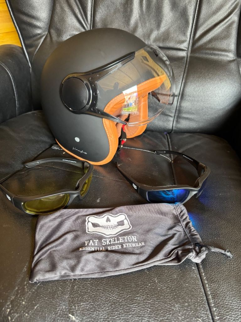 Open face helmet & X2 pairs of riding shades 