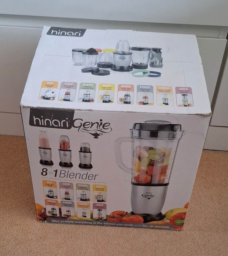 Hinari Genie 8 in 1 Blender with Cups, Attachments and Boxed 