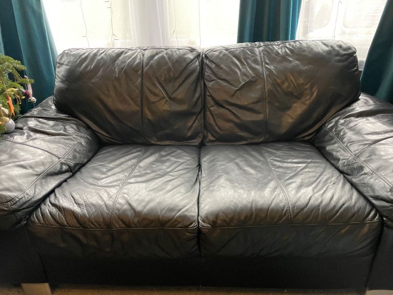 Real leather black sofas (a 3 seater & a 2 seater)