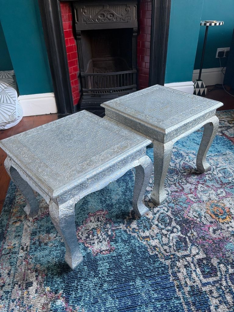 Pair of Decorative Silver Side Tables – Good Condition