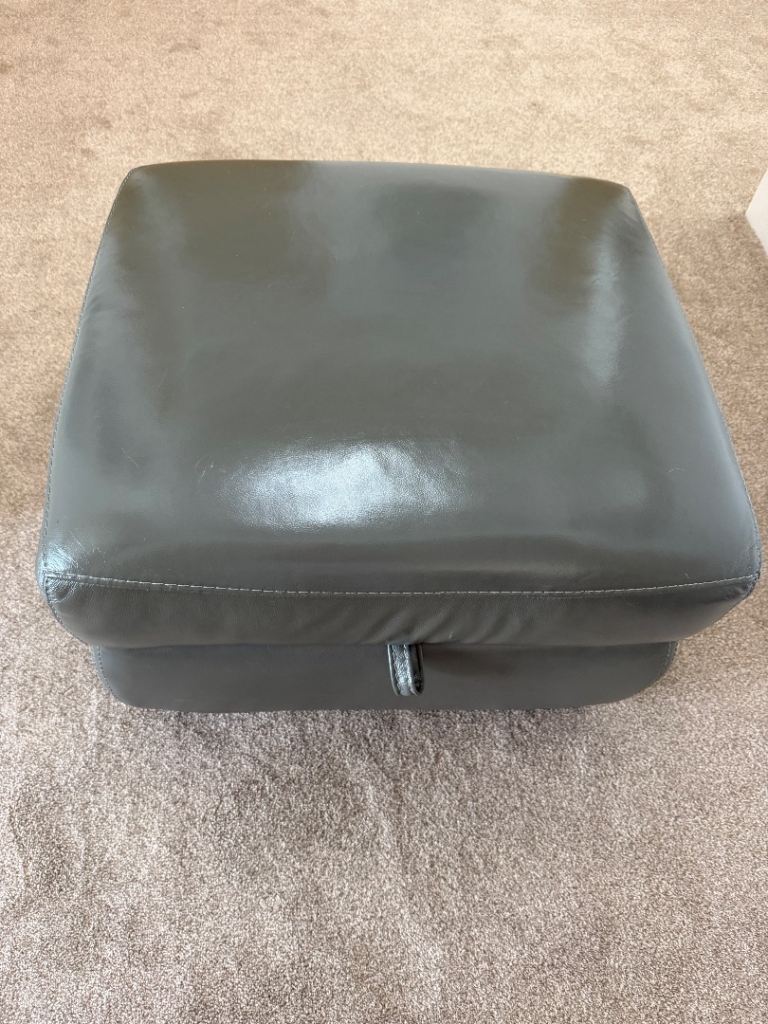 Large Real Leather Footstool With Storage. Soft Grey