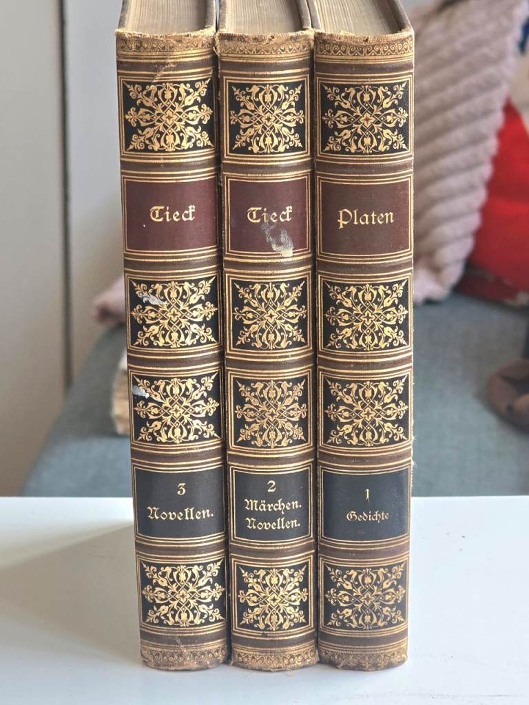c. 1880s Antique Victorian Platen's Werke Vol I,2,3 German Literary Book Set, Gilt Bindings