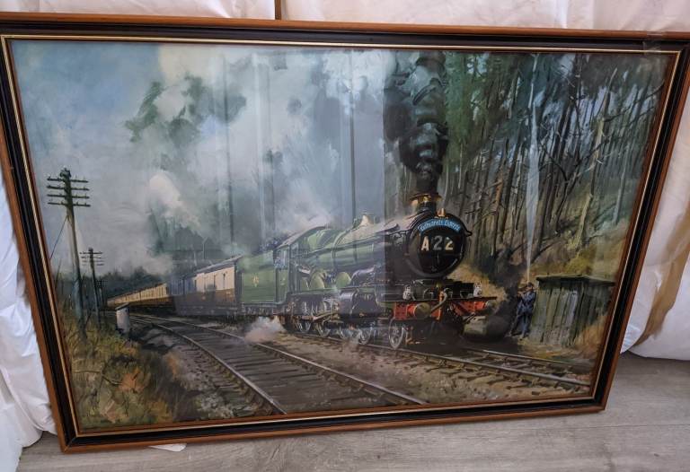 Pair of Framed Vintage Photographic Prints of Trains by Philip Hawkins