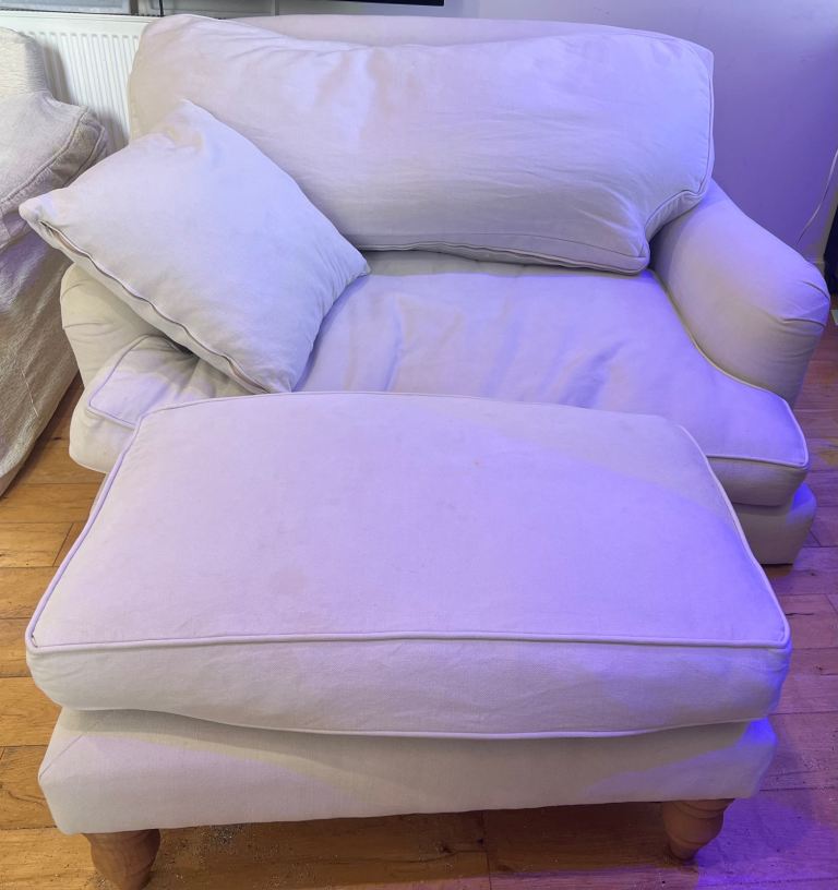 White/light cream Sofa single love matching foot stool - premium brand - washable