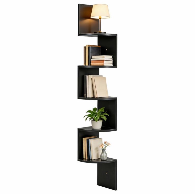 Brand New Black 5 Tier Corner Floating Shelf / Wall Mount Display Bookshelf