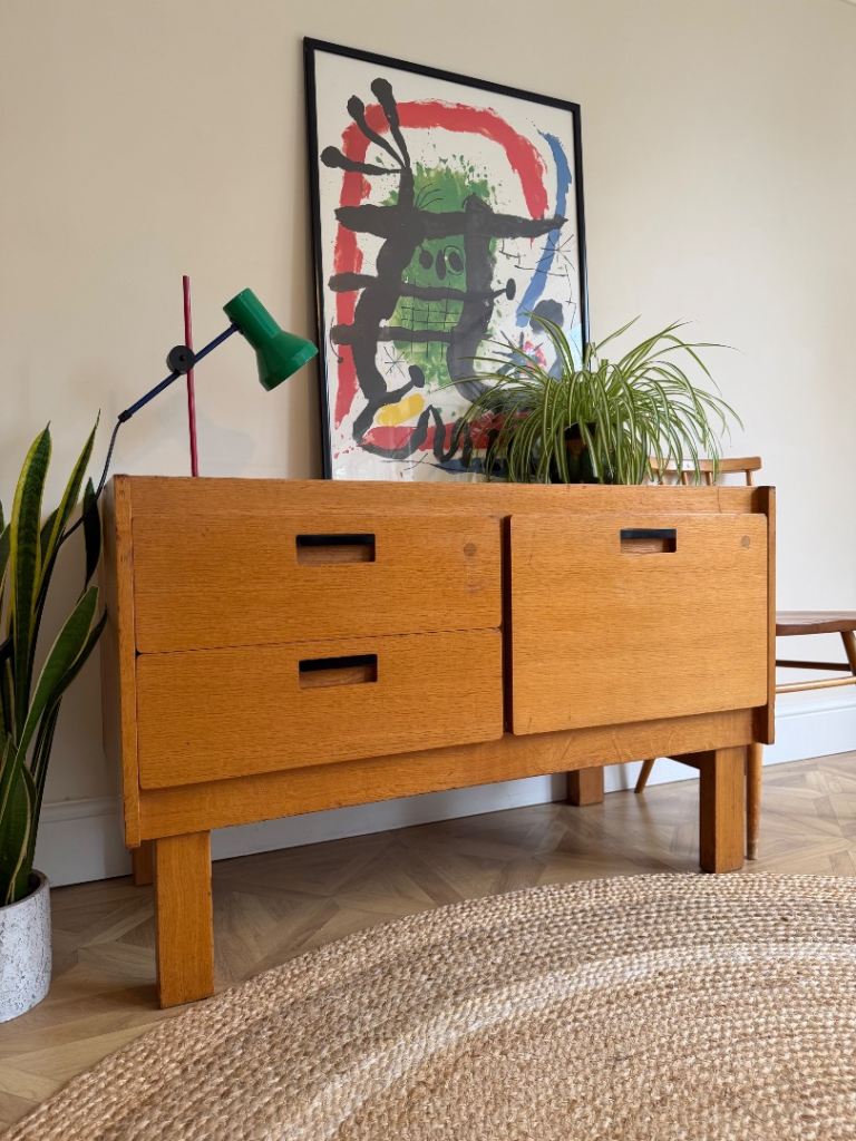 Mid century modern style vintage school tv media sideboard drawers unit

