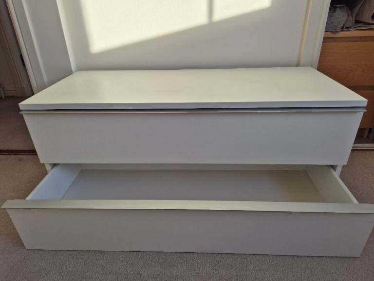 IKEA Anga white drawer unit with silver handles suitable as TV bench