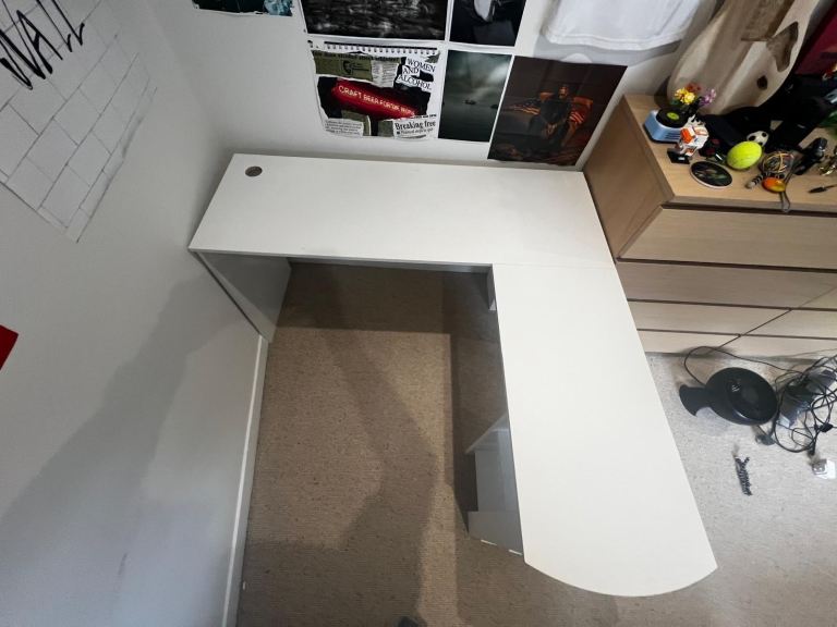 Free - White Corner Desk with Shelving Unit – Good Condition