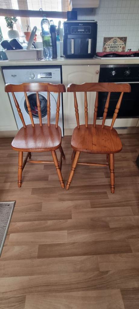 Pair of Wooden Spindle Back Dining Chairs – Good Condition