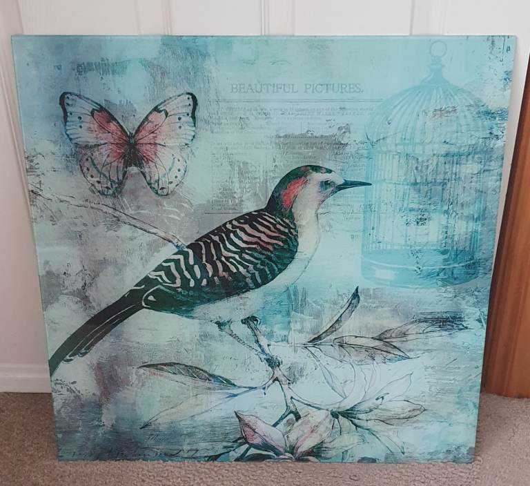Blue Bird Print 4mm Toughened Glass with PVC backing Wall Art Picture 60 x 60cm COLLECT NW9