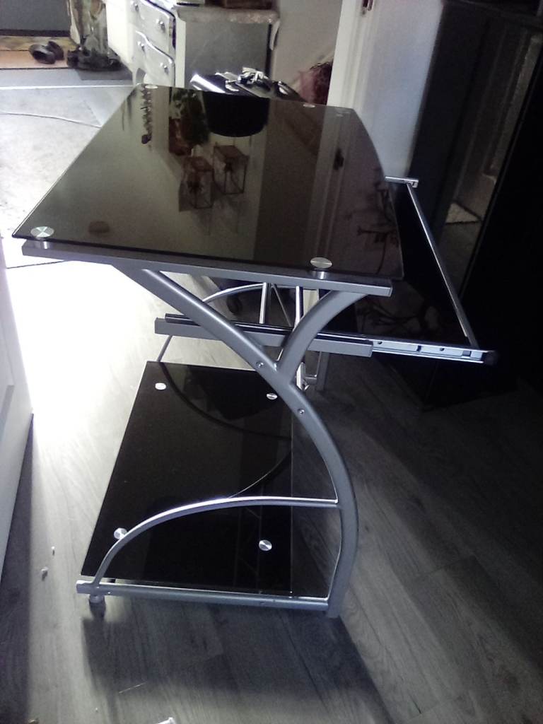 Used compact Black Glass Desk 