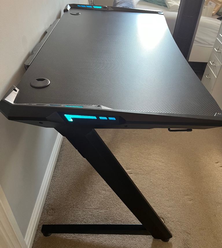 Black Gaming Desk with LED Lights – Good Condition