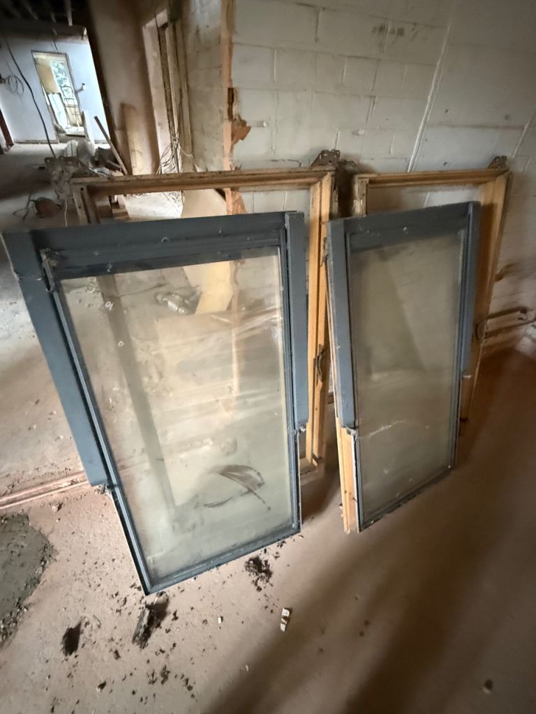 Pair of Wooden Window Frames with Glass - roof windows 