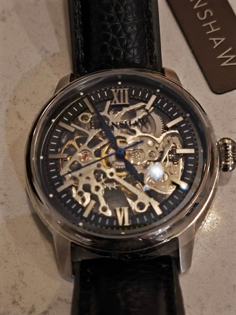 Gents, mens, automatic skeleton watch, new in box