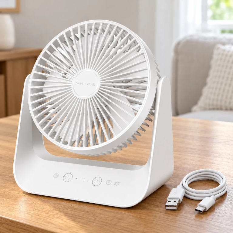 Portable 6in Desk Fan 5000mAh USB Battery Operated Intelligent Temp Control Light & Hook