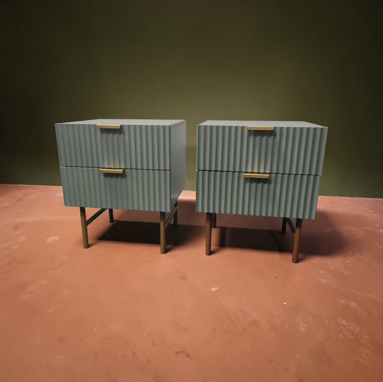 2x Bedside Table With 2 Drawer Gold Legs Side Table Bedroom Furniture SAGE