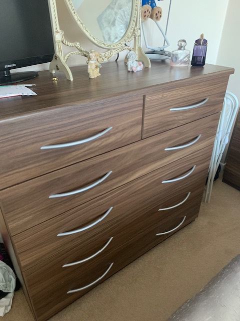 Matching Chest of Drawers and Bedside Table Set – Good Condition