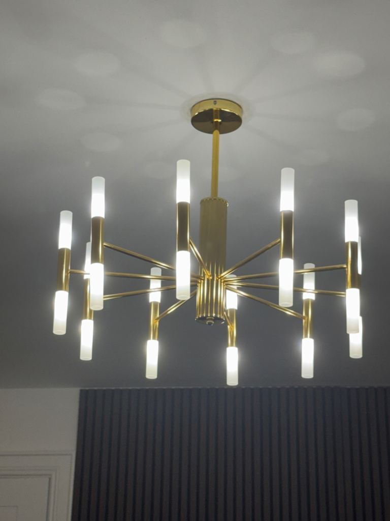 Kristy Modern Cylindrical Metal Chandelier – Gold, As Good As New