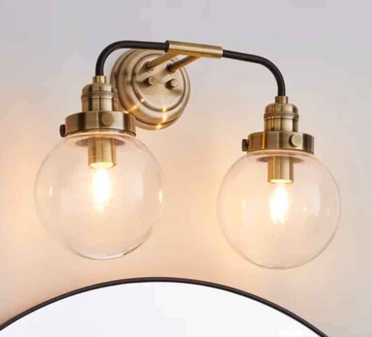Dunelm Broden Bathroom 2 Light Wall Light Antique Brass