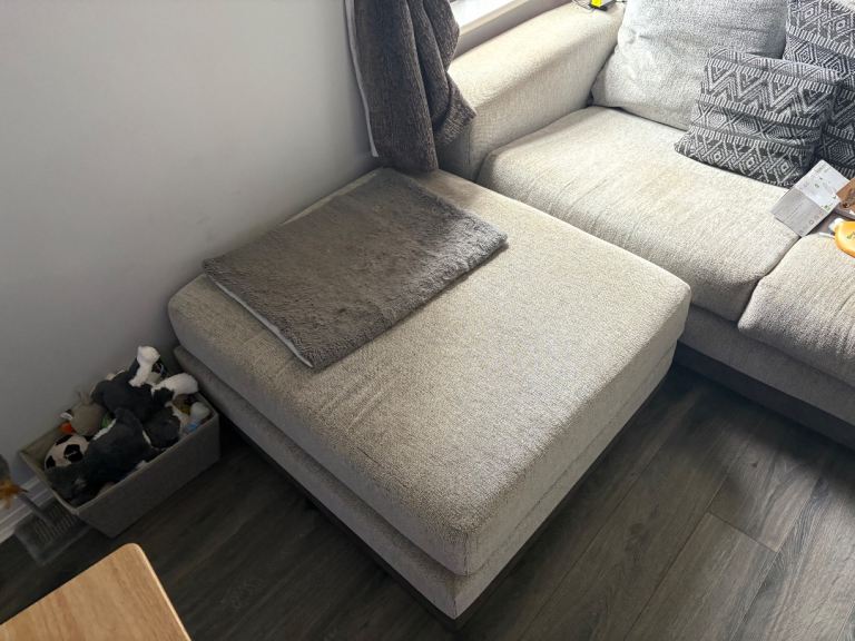 Large Beige Fabric Corner Sofa with Ottoman