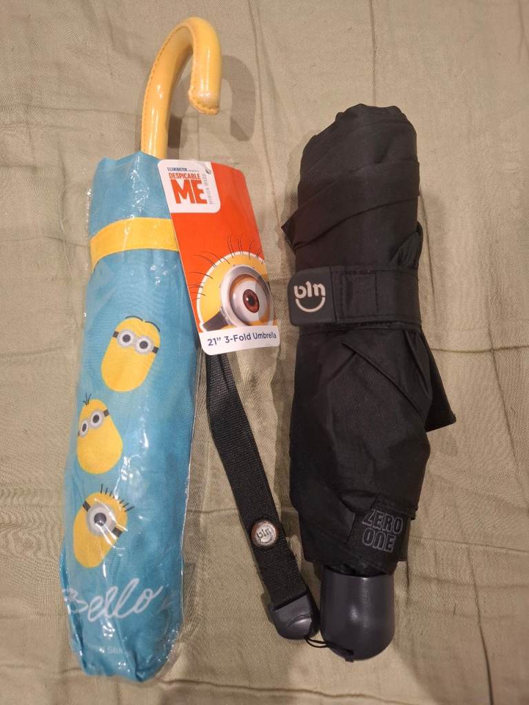 Brand New Despicable Me Minions Folding Umbrella & Barely used Plain Black Umbrella