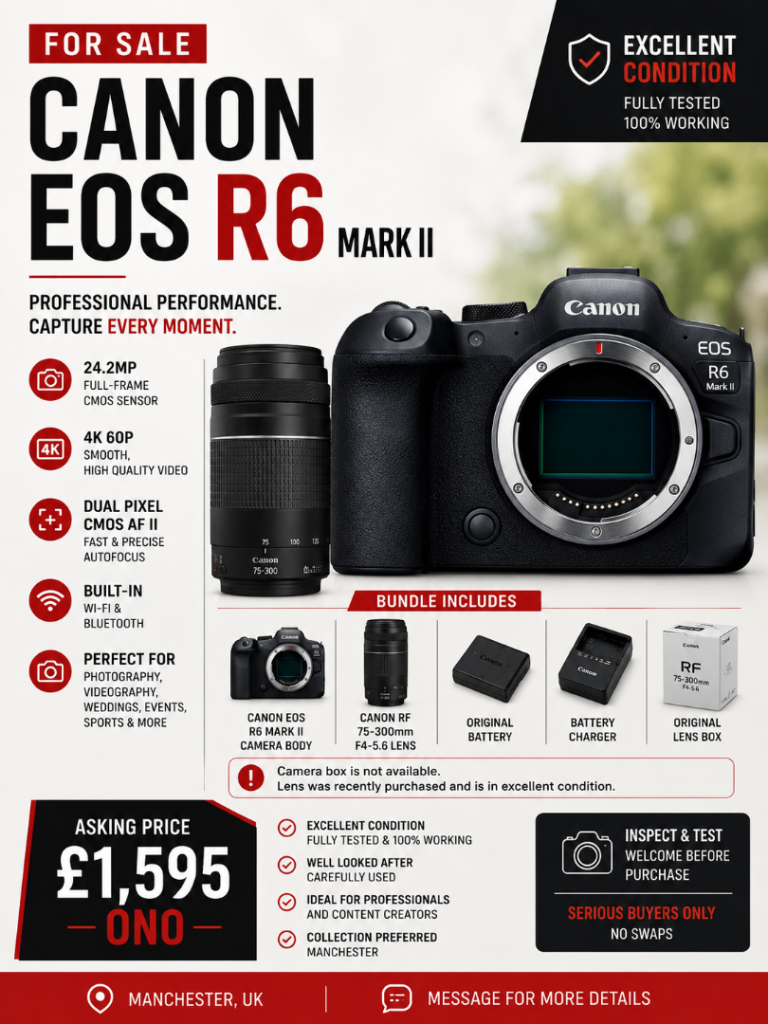 Canon EOS R6 Mark II + RF 75-300mm Lens – Excellent Condition