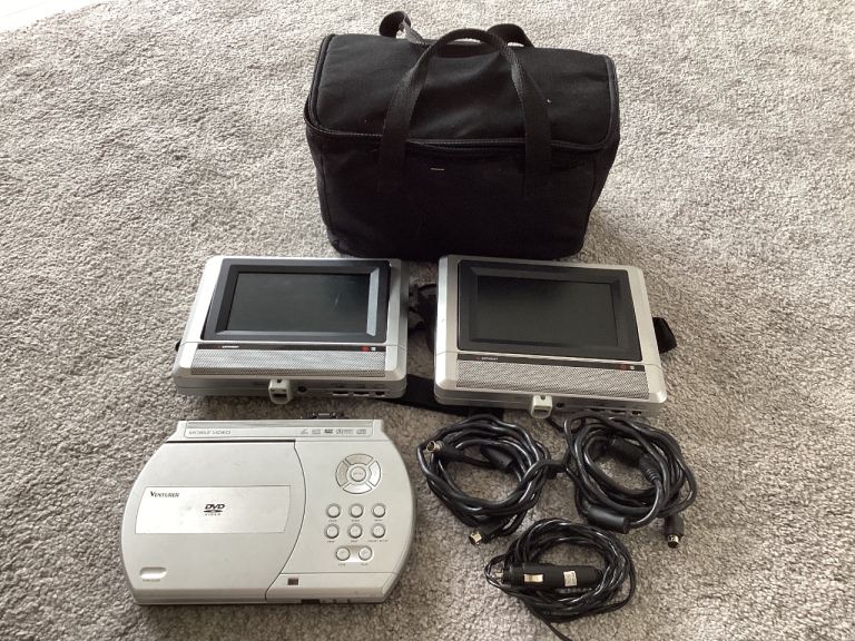Portable DVD Player with Twin Screens and Carry Bag