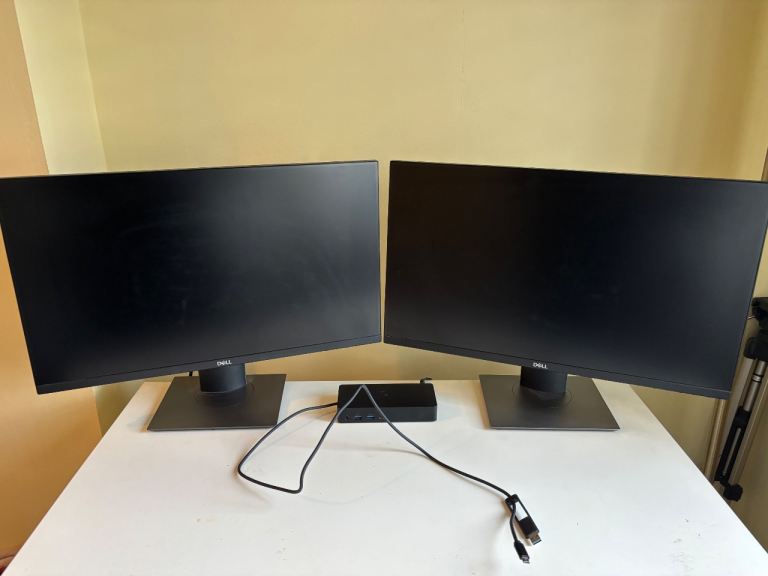 2 x Dell 24” monitors and 1 x Dell Dock