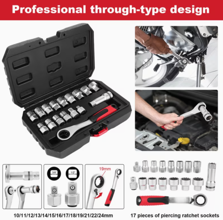 17pcs Heavy-Duty Core Ratchet Wrench Adaptor & Two-Way Ratchet Tool