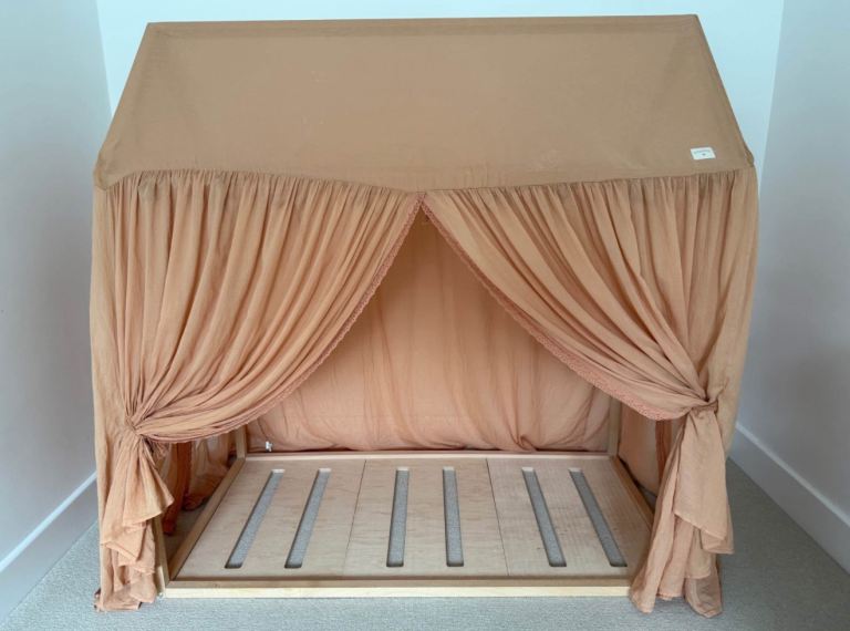 Nobodinoz Vera floor bed/ montessori toddler bed with canopy and Little Green Sheep mattress