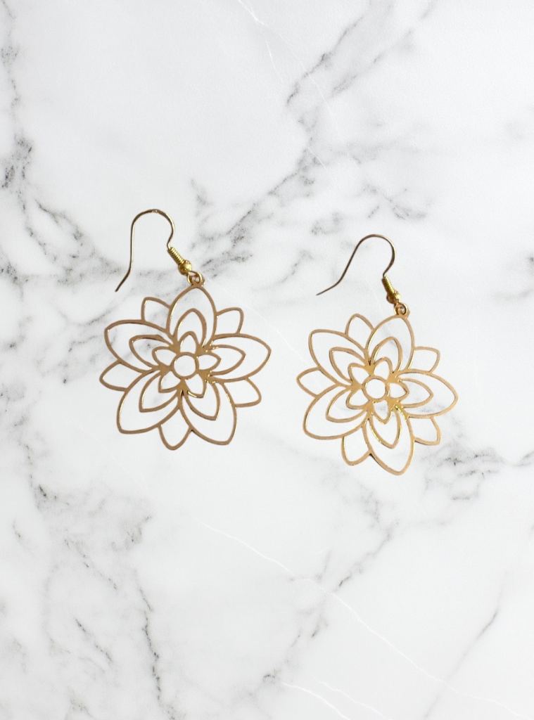 Gold coloured flower charm earrings with 925 hooks