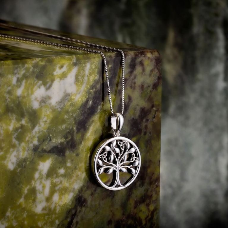 Irish Celtic Solvar Connemara Marble Tree of Life 925 Sterling Silver