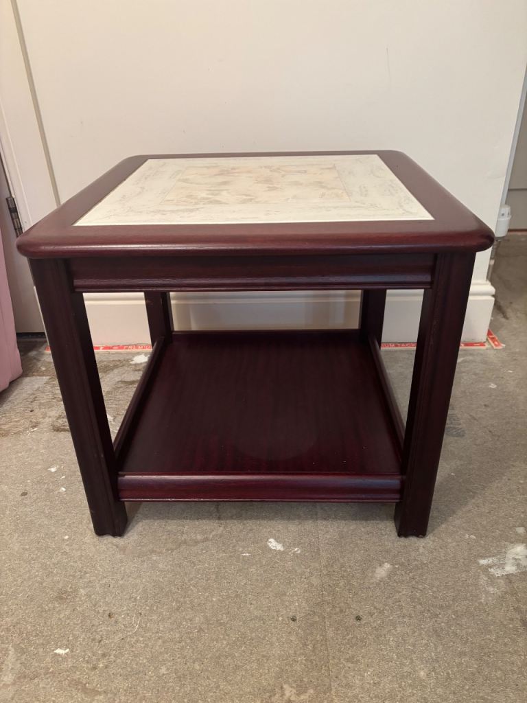 Solid Wood Side Table / Lamp Table with Tiled Top
