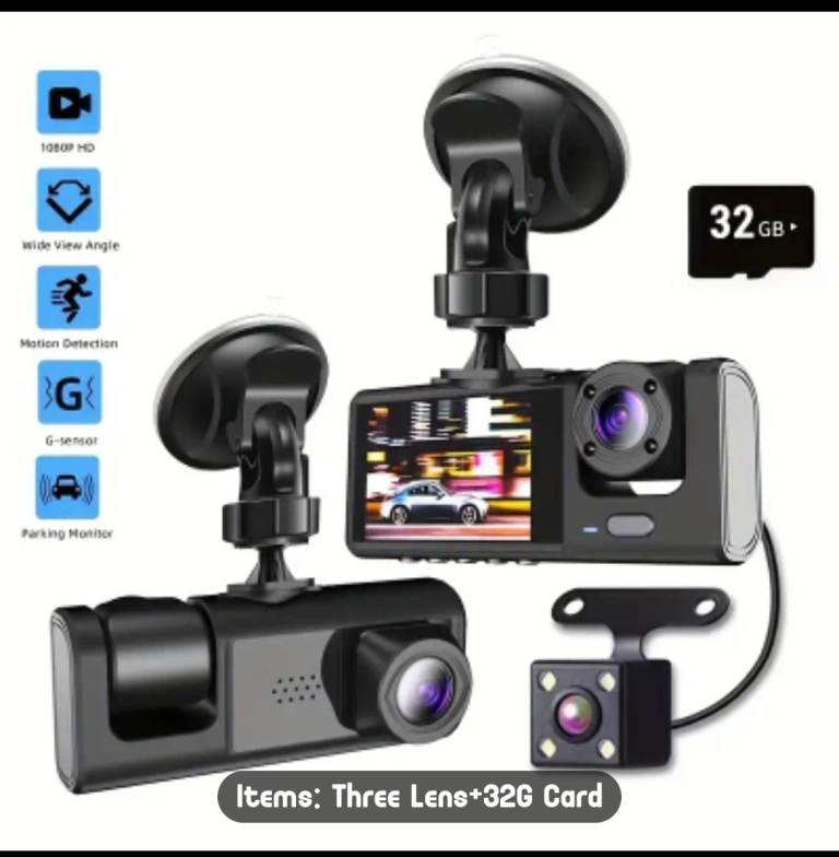 3 Channel Dash Cam Come with 32G Memory Card 